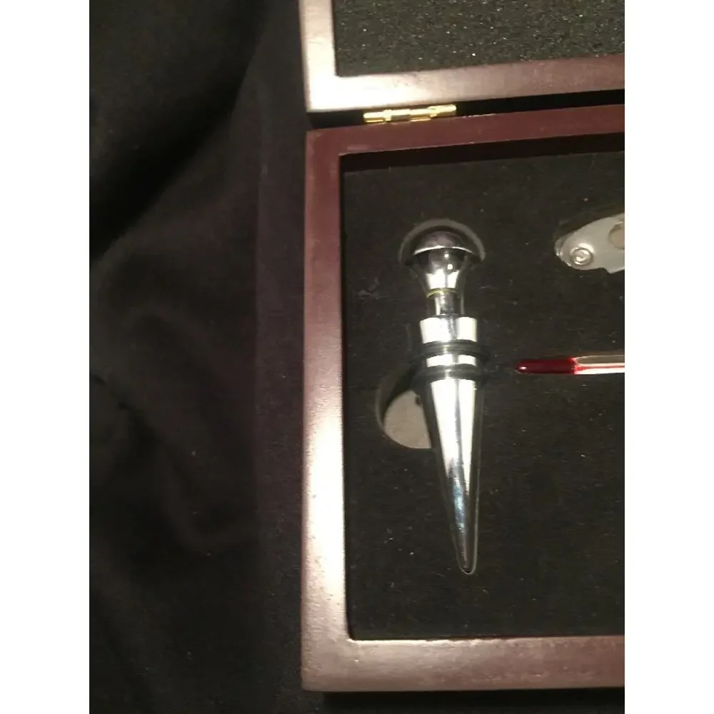 Wine Bottle Opener 5 Piece Set in Mahogany Wooden Box Corkscrew